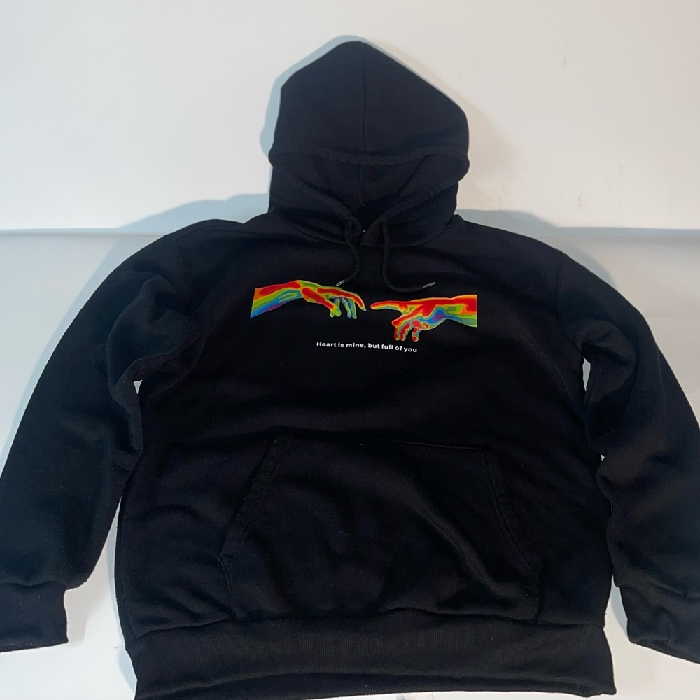 Black CreationOfAdam graphic hoodie Yeezy styled